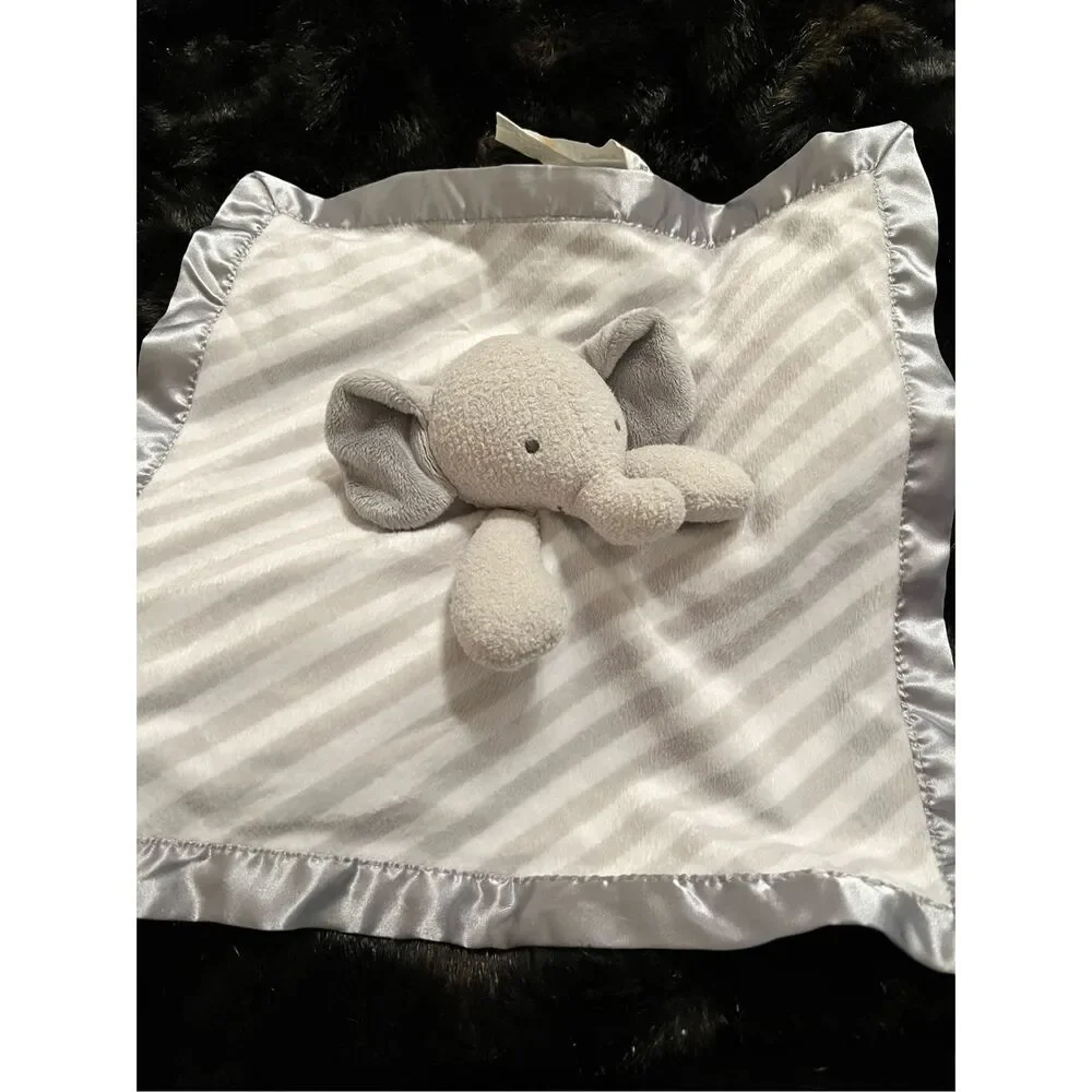 Cloud Island lovey security blanket baby elephant gray stripes satin back